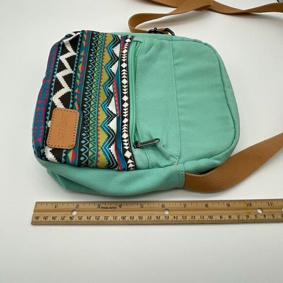 LEAPER Crossbody Bag Mint Green Aztec Southwestern Canvas Messenger Bag - Picture 4 of 14